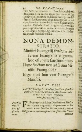 Nona Demonstratio. Ministri Evangelij fructum adferunt Evangelio dignum, hoc est, vitæ sanctimoniam.