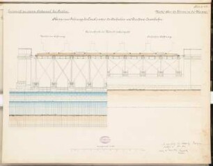 Südkanal für Berlin Schinkelwettbewerb 1878: Eisenbahnbrücke über den Kanal: Querschnitt (2 Ebenen) 1:50; Maßstabsleiste