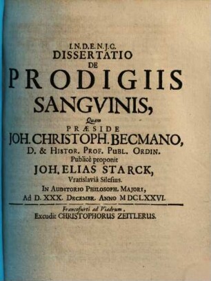 Dissertatio De Prodigiis Sangvinis