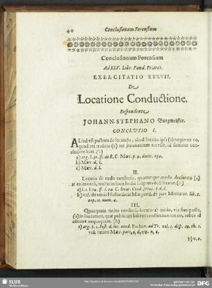 Conclusionum Forensium Ad XXV. Libr. Pand. Priores. Exercitatio XXXVII. De Locatione Conductione