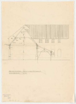 Thiersch, Friedrich von; Egmating bei Glonn; Brauerei, Erneuerung des Dachstuhls - Scheune (Schnitt)