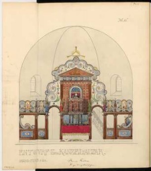 Kanzelaltar Monatskonkurrenz Januar 1908: Aufriss Vorderansicht 1:20