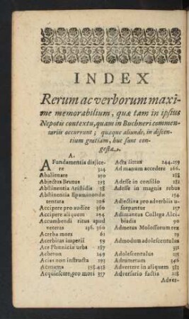 Index Rerum ac verborum maxime memorabilium, ...