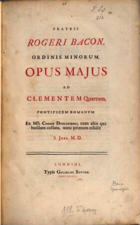 Opus maius ad Clementem IV, Pontificem Romanum