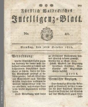 No. 40, Dienstag, den 2ten October 1810