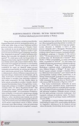 56: Bartholomaeus Strobel pictor Thorunensis : problem lokalizacji pracowni mistrza w Polsce