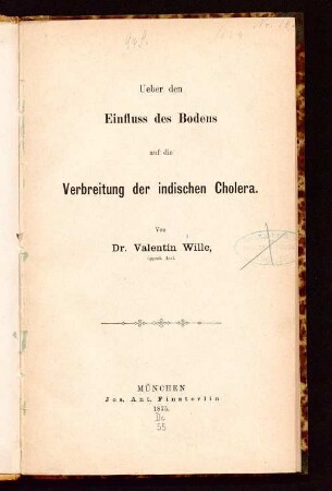 Ueber den Einfluss des Bodens auf die Verbreitung der indischen Cholera