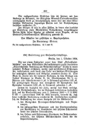 Anleitung zur Gesundheitspflege : [A. Behörden und Beamte]