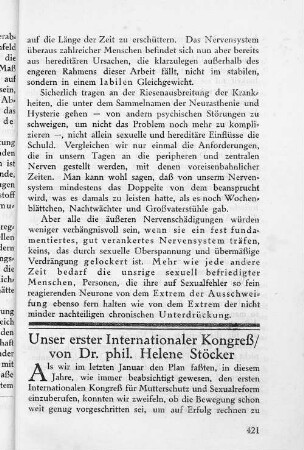 Unser erster Internationaler Kongreß