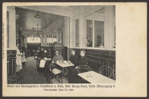 Ansichtskarte "Baumgarten’s Conditorei und Café", Gastraum, Belle-Alliance-Platz