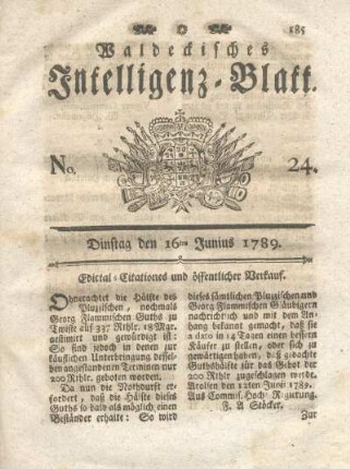 No. 24, Dinstag den 16ten Junius 1789