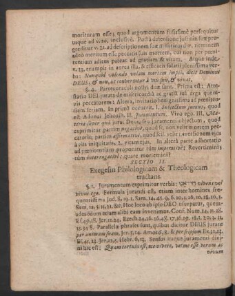 Sectio II. Exegesin Philologicam & Theologicam tractans