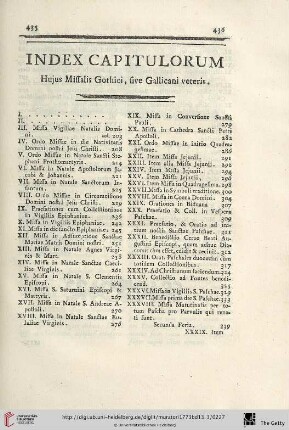 Index capitulorum hujus Missalis Gothici, sive Gallicani veteris