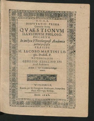 Disputatio Prima Centuriae Sexta