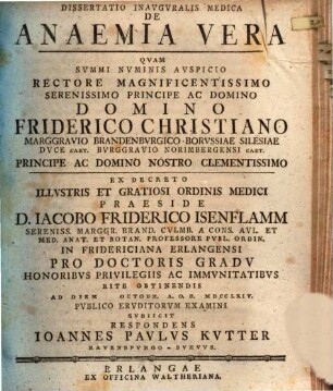 Dissertatio inavgvralis medica de anaemia vera
