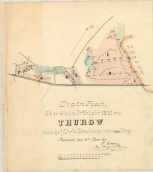Dränageplan zur Ausführung dere Dränage (Frühjahr 1871) auf dem Universitätsgut Thurow
