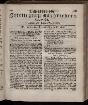 Sonnabends: den 22. April 1775.