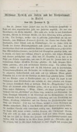 27-33 Missionar Hebich aus Indien und der Kirchentumult in Basel den 24. Januar d. J.