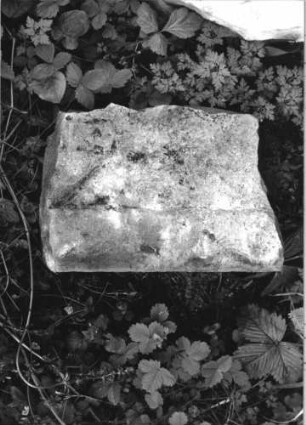 Grabstein 232 (Index: 100110504) Material: Sandstein Zustand: Fragment Maße HxBxT: 28x18x12 cm Beschreibung: Schriftfeld eingetieft (Fragment): Grabstein 232 (Detailaufnahme)