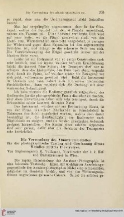 Die Verwendung des Aluminiummetalles für die photographische Camera und Gewinnung dieses Metalles mittels Elektrolyse