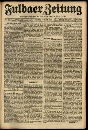 Erste Ausgabe vom Samstag, den 06. August 1921.