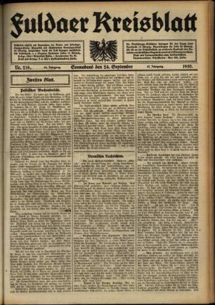 Zweite Ausgabe vom Samstag, den 24. September 1910.