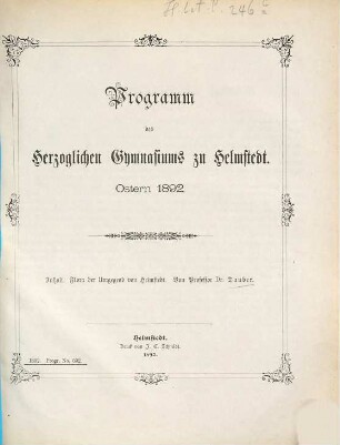 Programm des Herzoglichen Gymnasiums zu Helmstedt. 1891/92