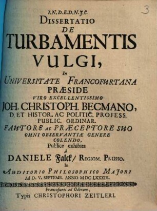 Dissertatio De Turbamentis Vulgi