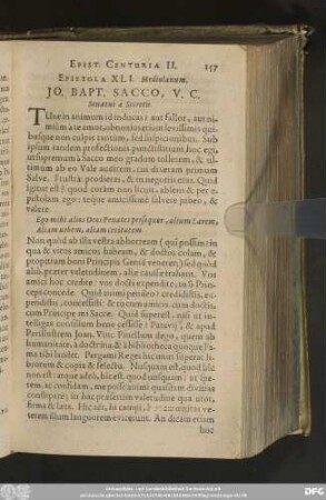 Epistola XLI. Mediolanum. Jo. Bapt. Sacco, V. C. Senatui à Secretis.