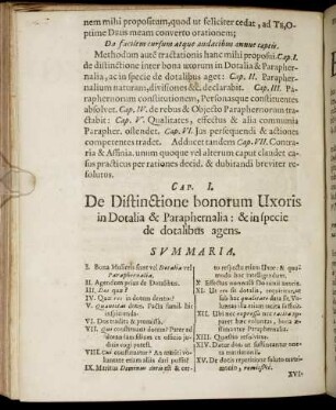 Cap. I. De Distinctione bonorum Uxoris in Dotalia & Paraphernalia: & in specie de dotalibus agens.