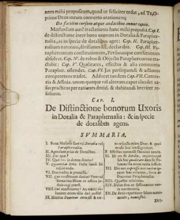 Cap. I. De Distinctione bonorum Uxoris in Dotalia & Paraphernalia: & in specie de dotalibus agens.