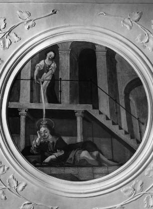 Heiliger Alexius : Heiliger Alexius. Wandmalerei (1722; J. B. Zimmermann). Mödingen. Ehemaliges Dominikanerinnenkloster Maria Mödingen. Klosterkirche Mariä Himmelfahrt, Emporenunterseite