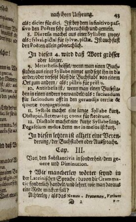 Cap. III. Von den Substantivis insonderheit dem genere und Diminution.