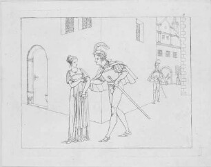 Zu Goethes "Faust": Blatt 8: Erste Begegnung (Faust bietet Gretchen Arm und Geleit an)