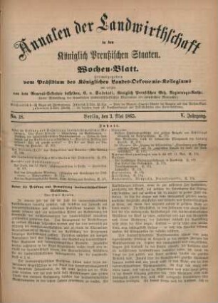 No. 18. Berlin, den 3. Mai 1865. V. Jahrgang.