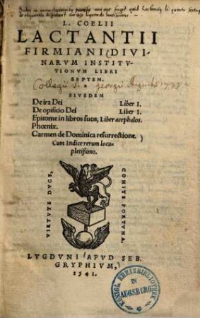 L. Coelii Lactantii Firmiani Divinarum Institutionum Libri Septem