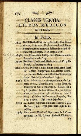 Classis Tertia, Libros Medicos Sistens.