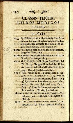 Classis Tertia, Libros Medicos Sistens.