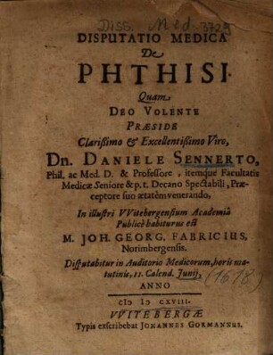 Disputatio Medica De Phthisi