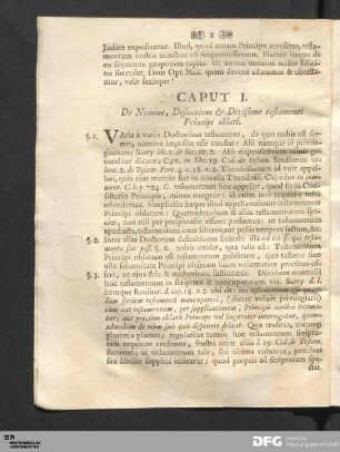 Caput I. De Nomine, Definitione & Divisione testamenti Principi oblati.