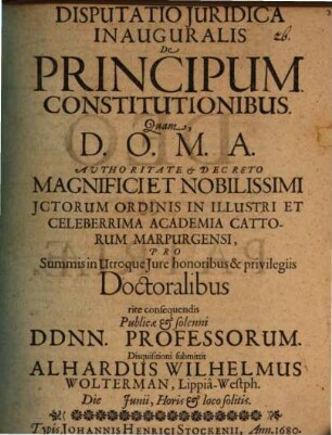 Disputatio iuridica inauguralis de principum constitutionibus