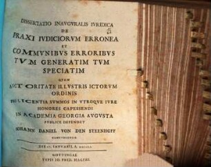 Diss. inaug. iur. de praxi iudiciorum erronea et communibus erroribus tum generatim, tum speciatim