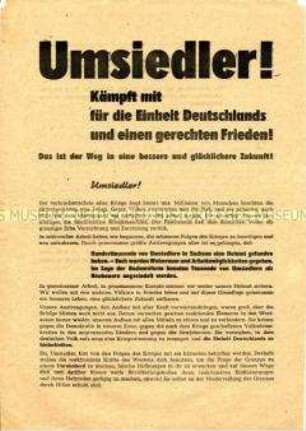 Aufruf der SED Sachsen an die Umsiedler zum Volksbegehren