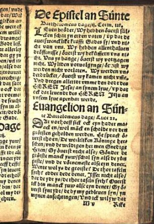 De Epistel an Sünte Bartholomeus dage/ ij. Corin. iiij. Euangelion an Sünte Bartolomeus dage/ Luce 22.