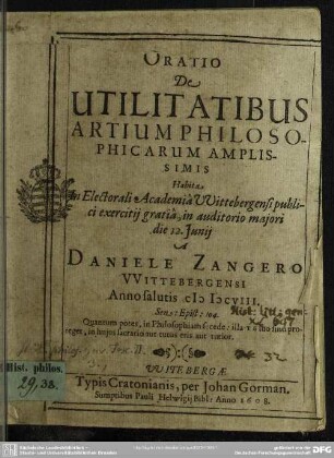 Oratio de utilitatibus artium philosophicarum