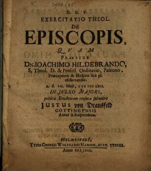 Exercitatio Theol. De Episcopis