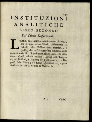 Instituzoni analitiche libro secondo del calcolo differenziale.