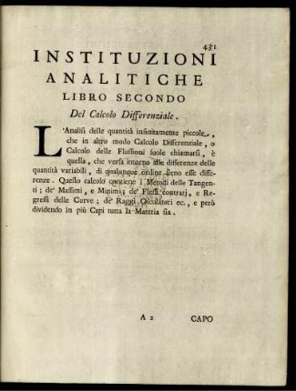 Instituzoni analitiche libro secondo del calcolo differenziale.