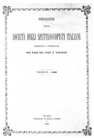 9: Memorie della Società degli Spettroscopisti Italiani