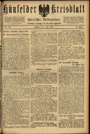 Ausgabe vom Freitag, den 07. Juli 1922.